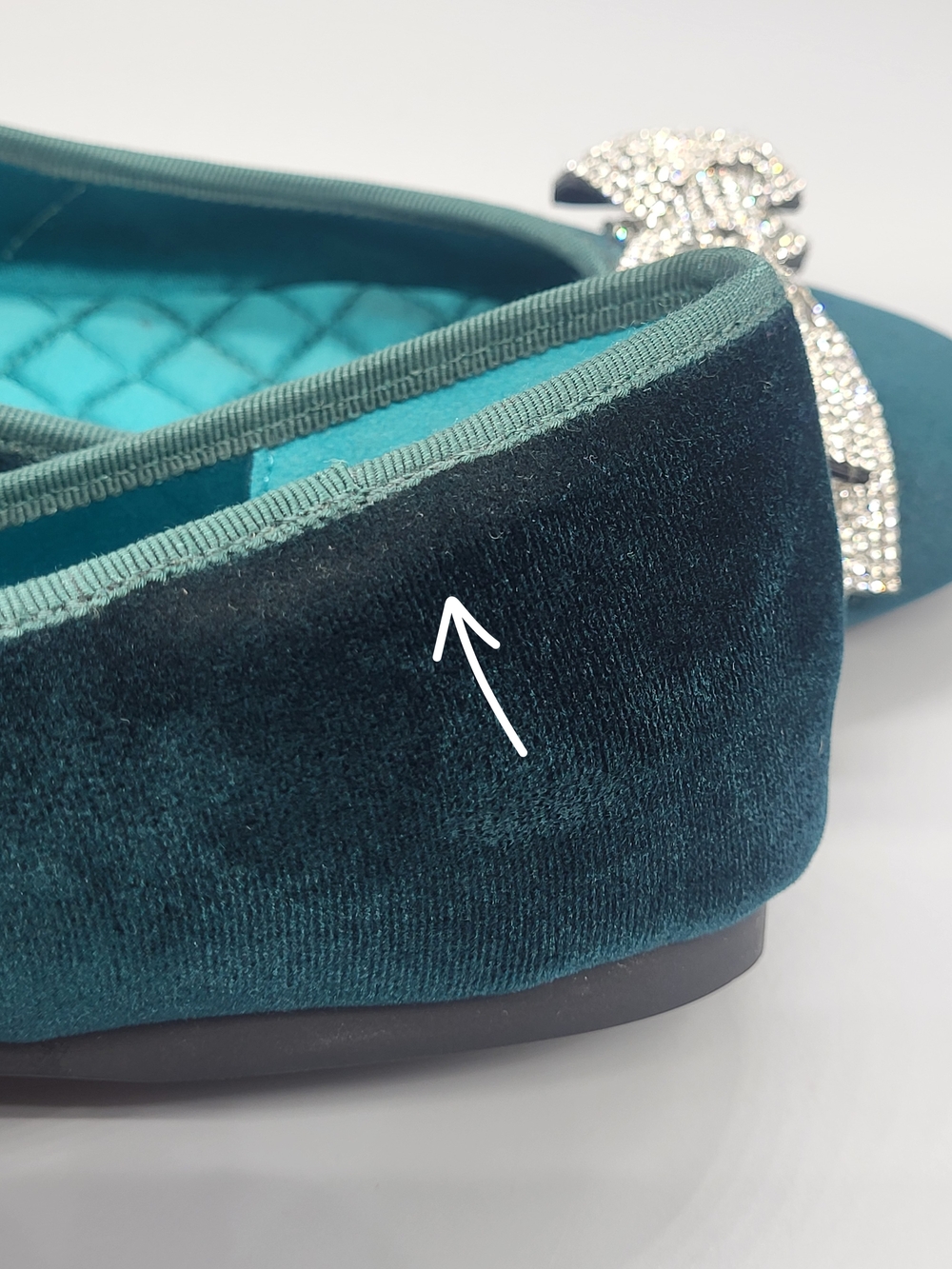 Birdies Teal Velvet Flats with Crystal Bow - Picture 10 of 14